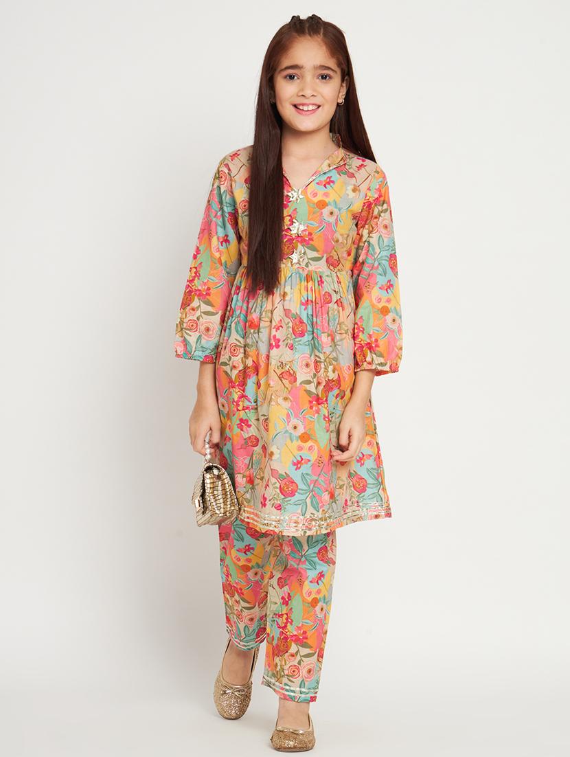 multi colored printed kurta pant set - 20117194 -  Zoom Image - 0