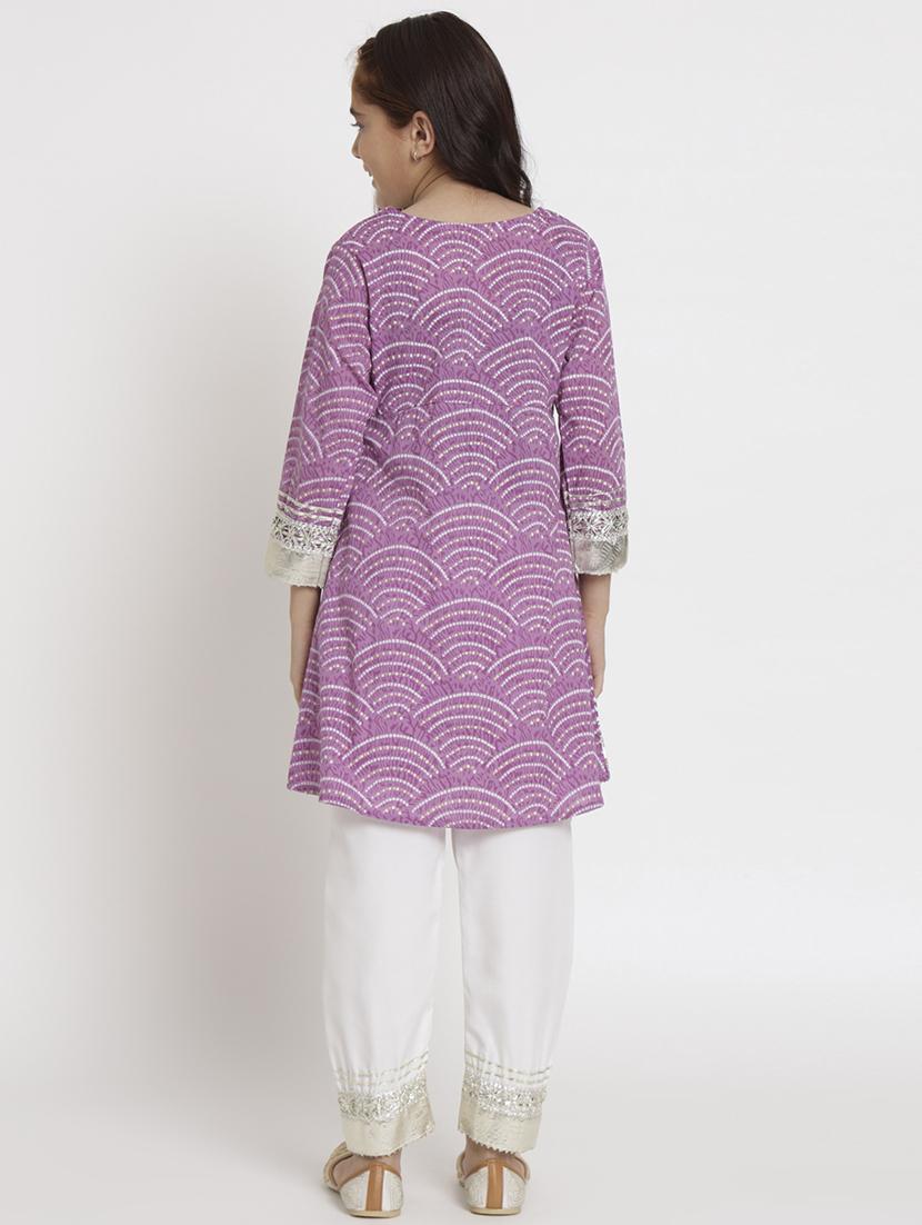 purple printed kurta pant set - 20117201 - Standard Image - 3