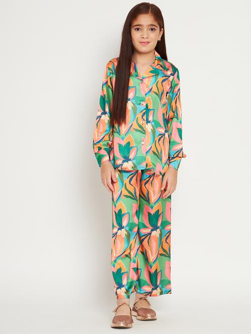 green printed top pants set - 20117346 -  Standard Image - 0