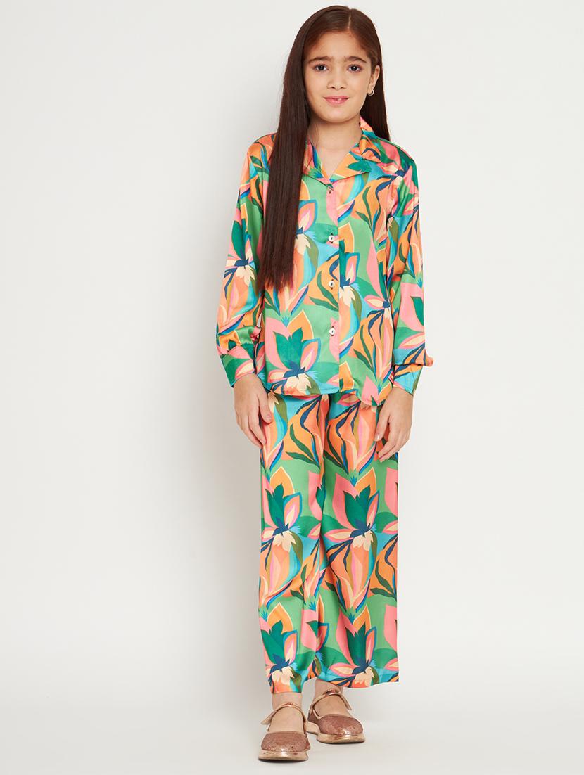green printed top pants set - 20117346 -  Zoom Image - 0