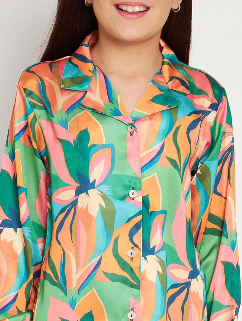 green printed top pants set - 20117346 - Standard Image - 5