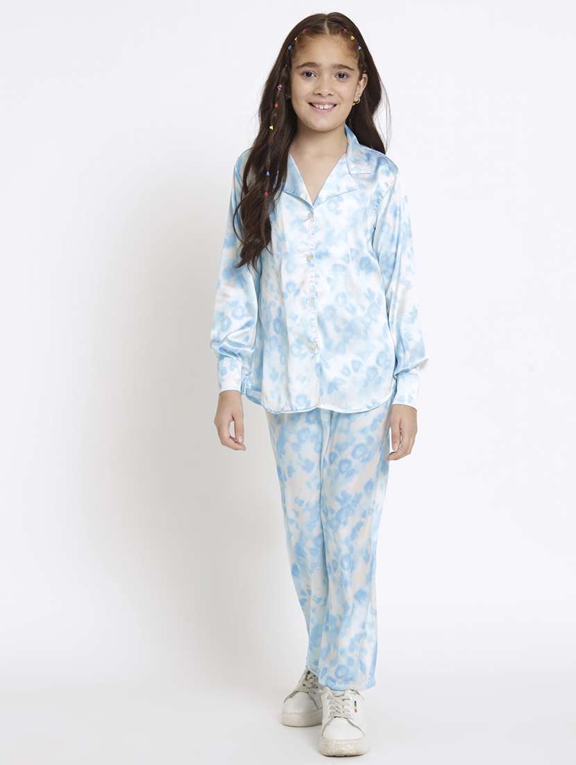 blue printed top pants set