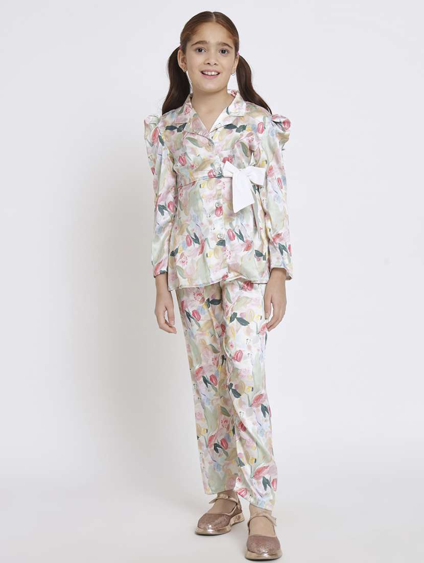 multi colored printed top pants set