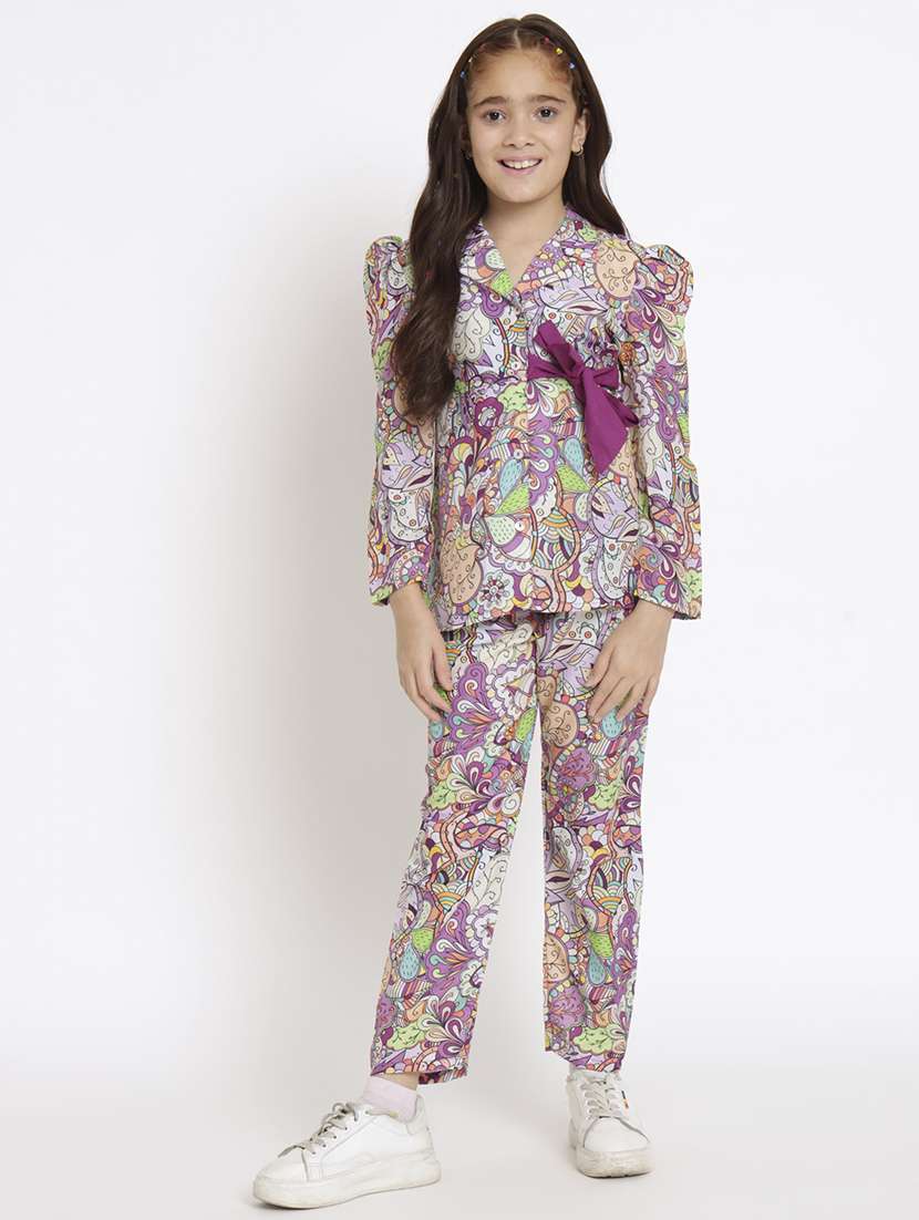 girls purple printed top pants co-ord set - 20117367 - Zoom Image - 0
