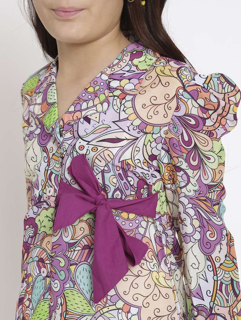 girls purple printed top pants co-ord set - 20117367 - Standard Image - 5