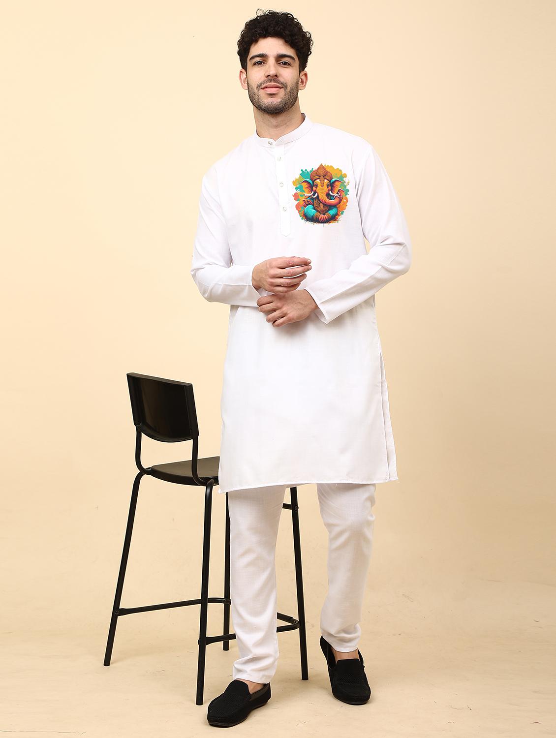 mandarin neck printed long kurta - 20117463 - Standard Image - 3