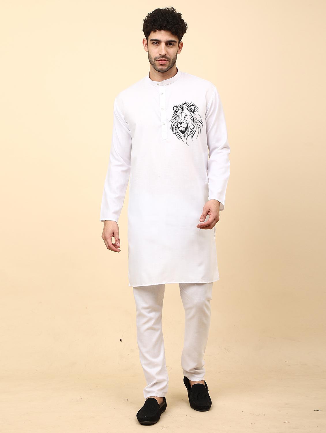 mandarin neck printed long kurta - 20117942 - Zoom Image - 0