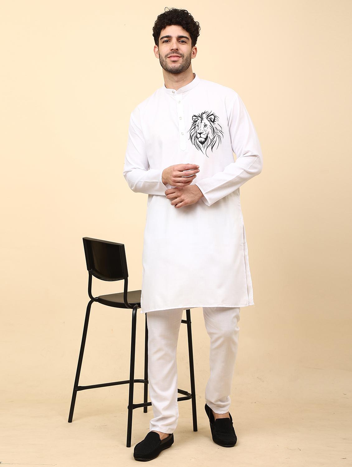 mandarin neck printed long kurta - 20117942 - Standard Image - 3