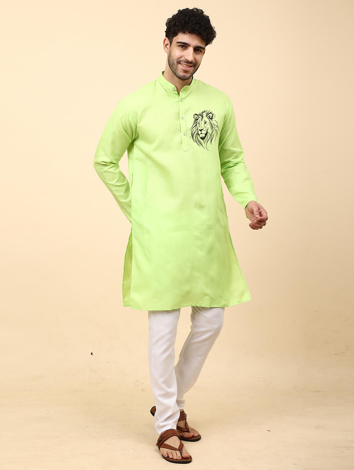 mandarin neck printed long kurta - 20117945 - Zoom Image - 0