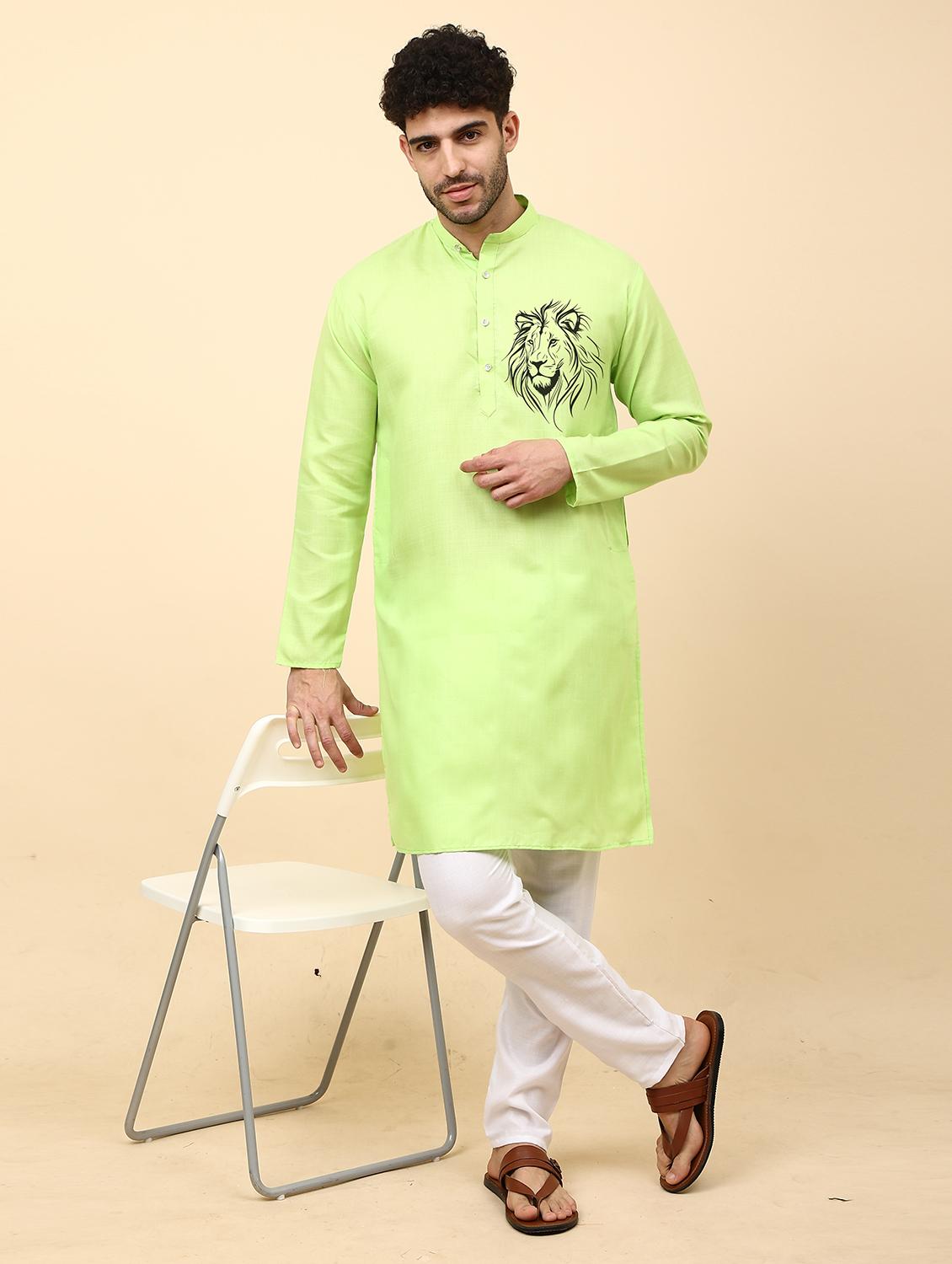 mandarin neck printed long kurta - 20117945 - Standard Image - 3