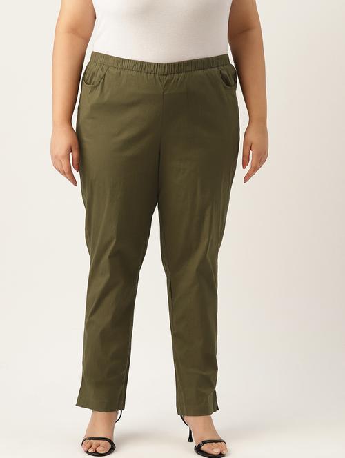 green cotton full length plus trouser - 20120386 - Standard Image - 0