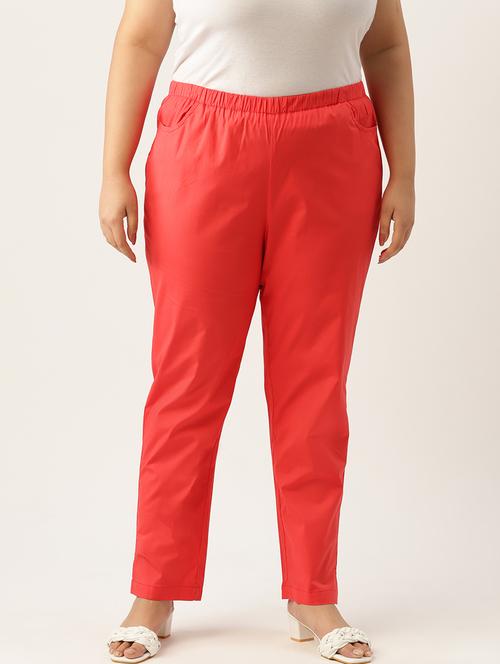 red cotton full length plus trouser - 20120387 -  Standard Image - 0