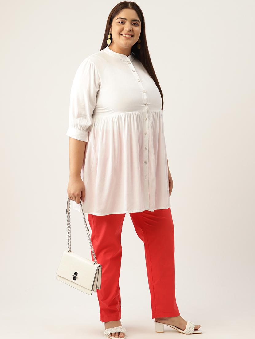 red cotton full length plus trouser - 20120387 - Standard Image - 3