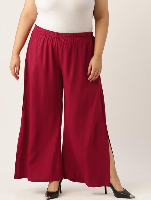 maroon solids regular plazzo - 20120414 - Standard Image - 0