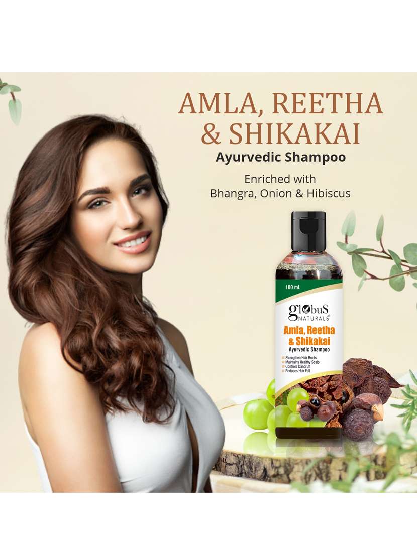globus naturals amla reetha shikakai shampoo, natural & mild hair cleanser, 100 ml - 20120501 -  Standard Image - 3