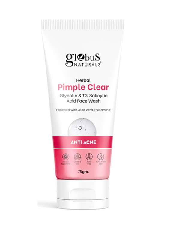 globus naturals herbal pimple clear glycolic & 1% salicylic acid face wash, 75 gm