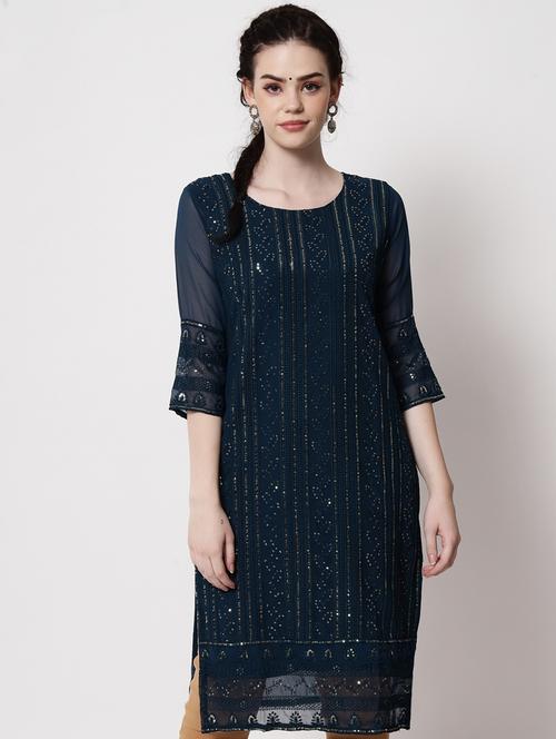 round neck self design straight kurta - 20120602 -  Standard Image - 0