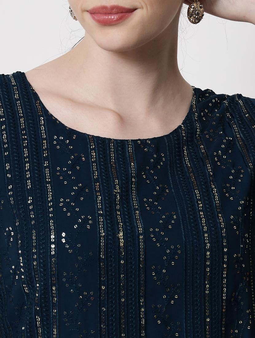 round neck self design straight kurta - 20120602 - Standard Image - 5