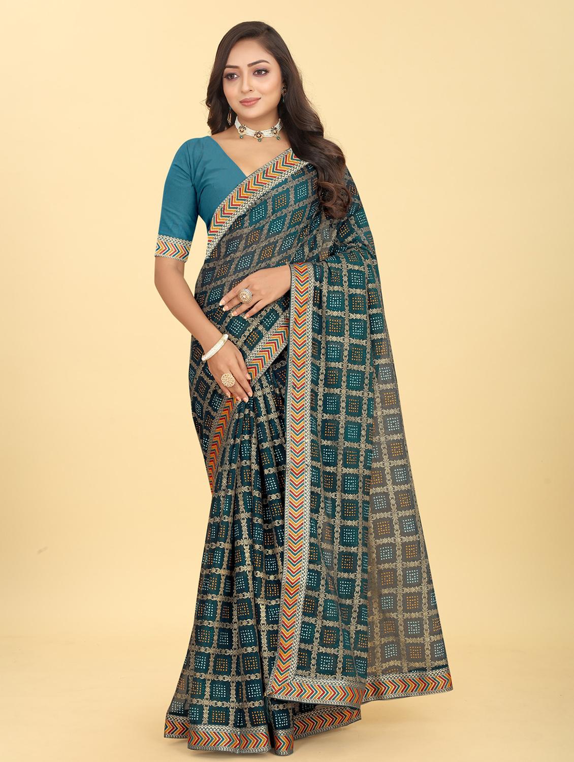 blue printed saree with blouse - 20120620 - Zoom Image - 0