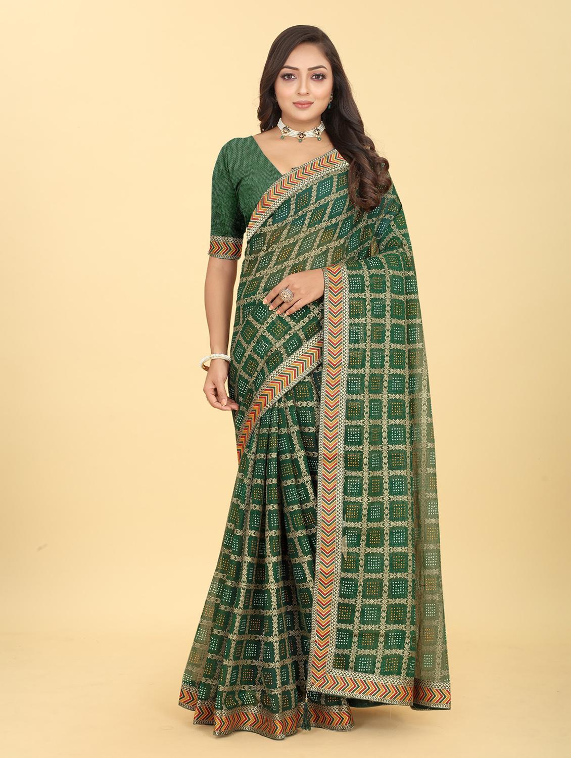 green printed saree with blouse - 20120621 -  Zoom Image - 0