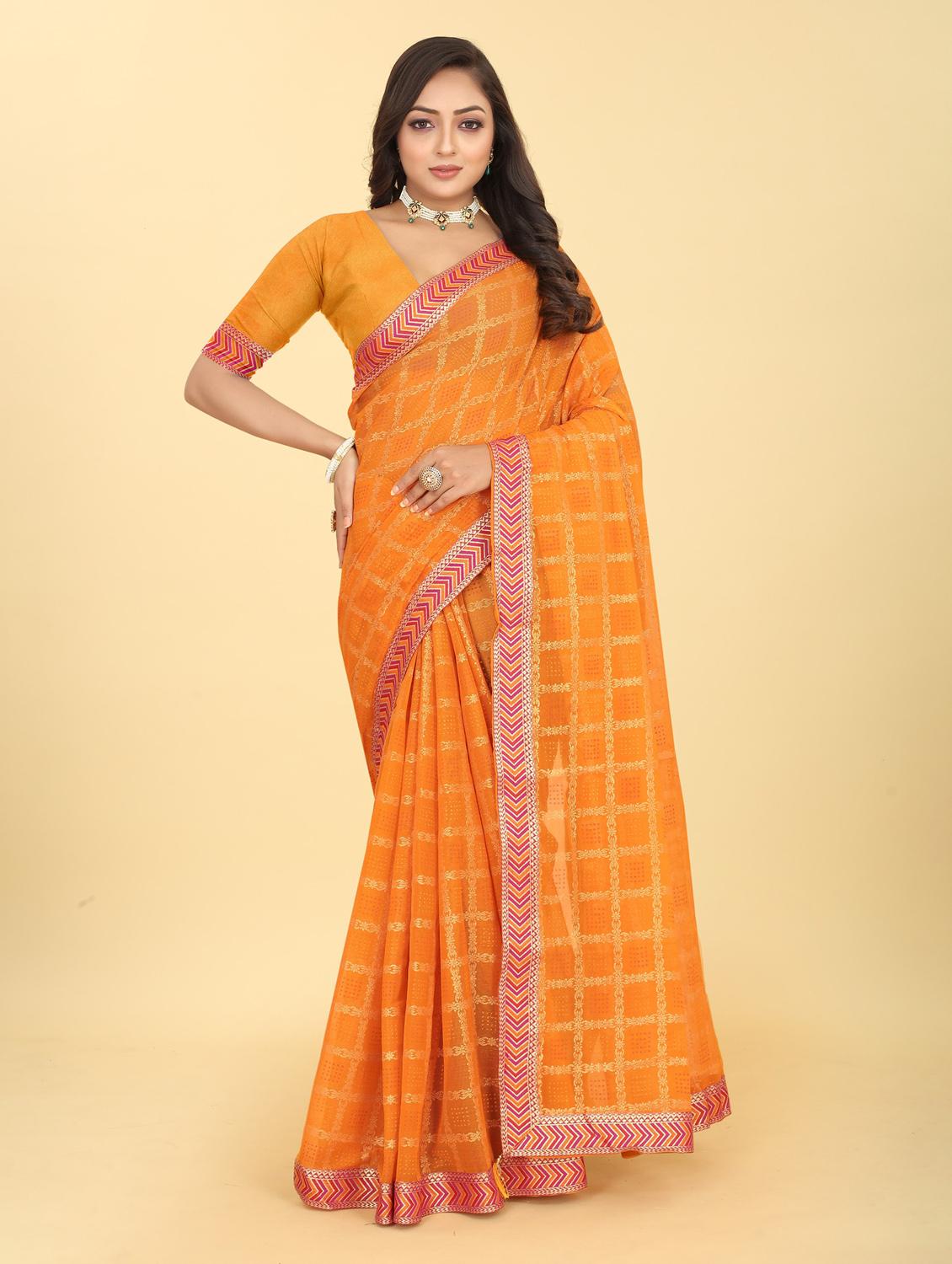 yellow printed saree with blouse - 20120625 - Zoom Image - 0