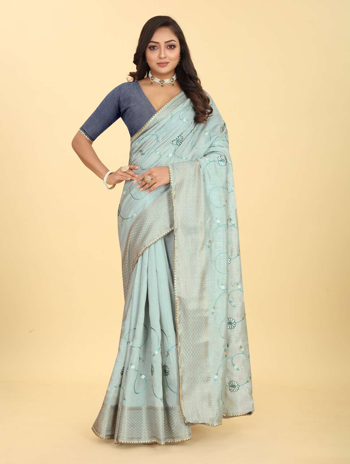 blue embroidered saree with blouse - 20120626 - Zoom Image - 0