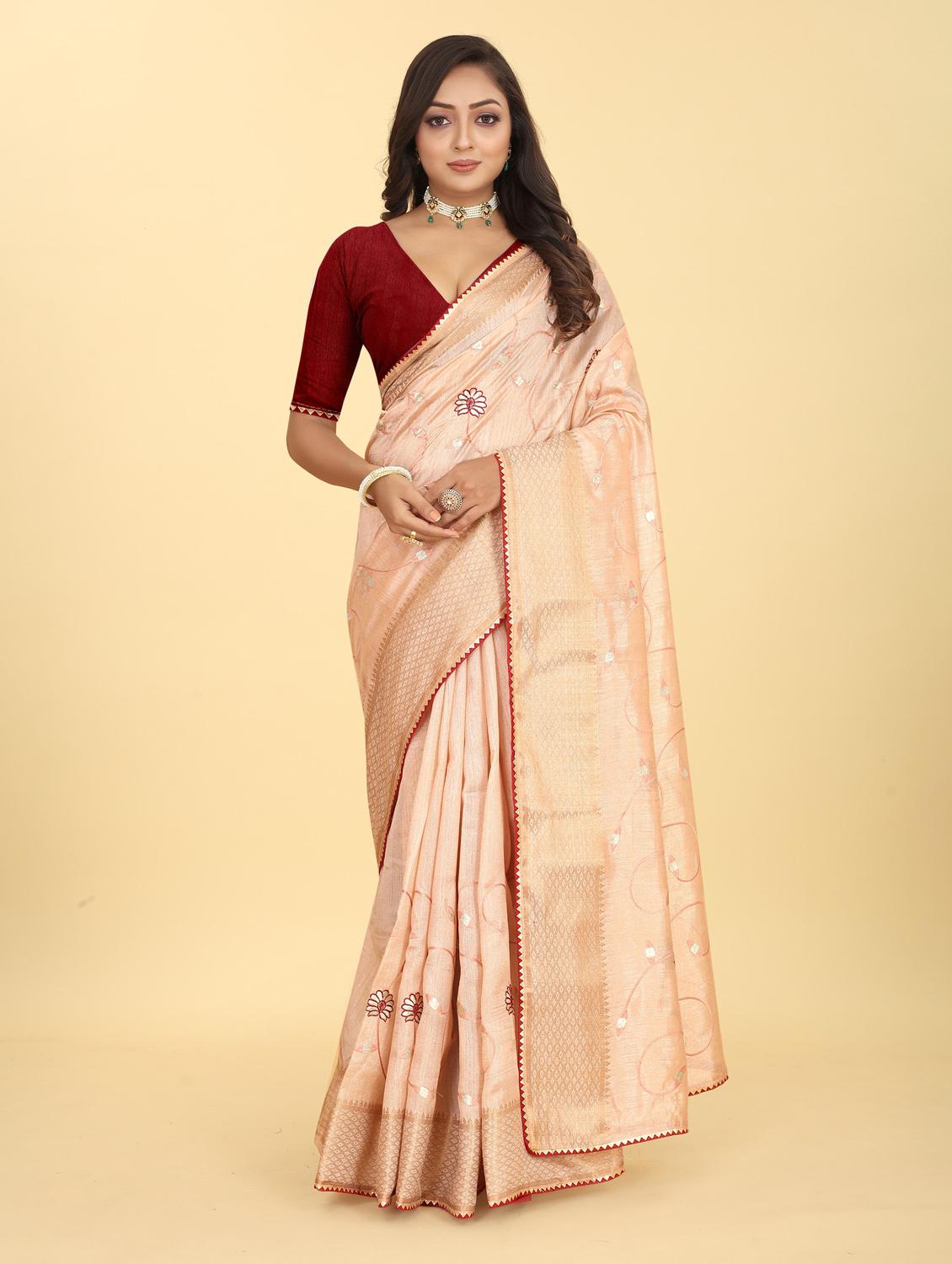 peach embroidered saree with blouse - 20120629 -  Zoom Image - 0