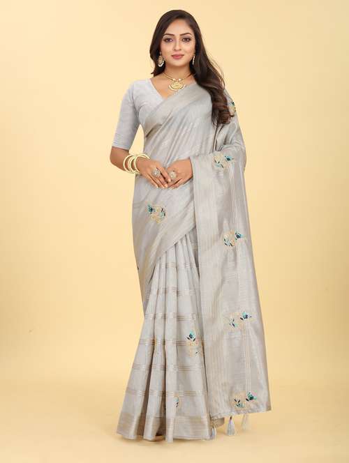 grey embroidered saree with blouse - 20120634 - Standard Image - 0