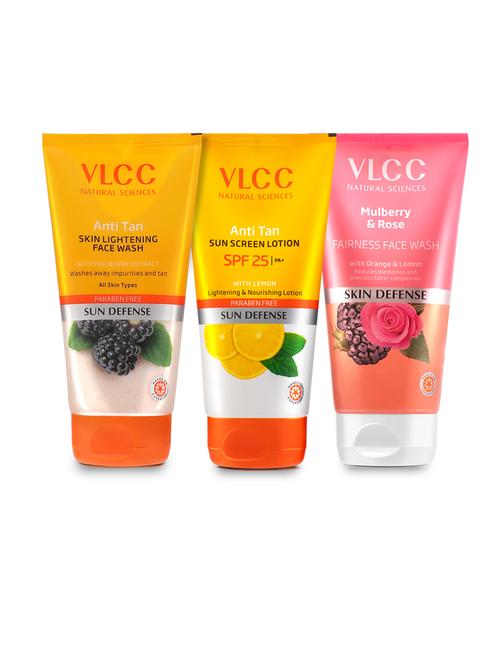 vlcc anti tan face wash & mulberry & rose face wash & anti tan sunscreen spf+25 -150 ml (pack of 3) - 20120977 - Standard Image - 0