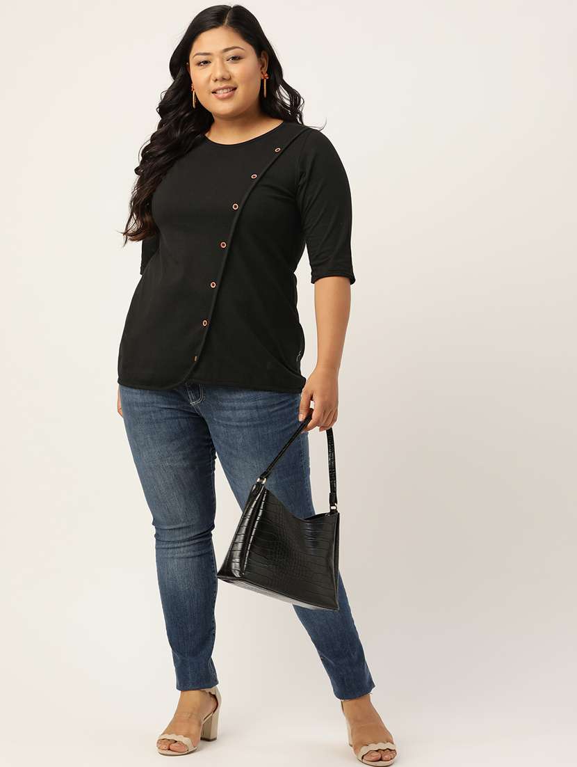 women plus size round neck top - 20121621 -  Standard Image - 3