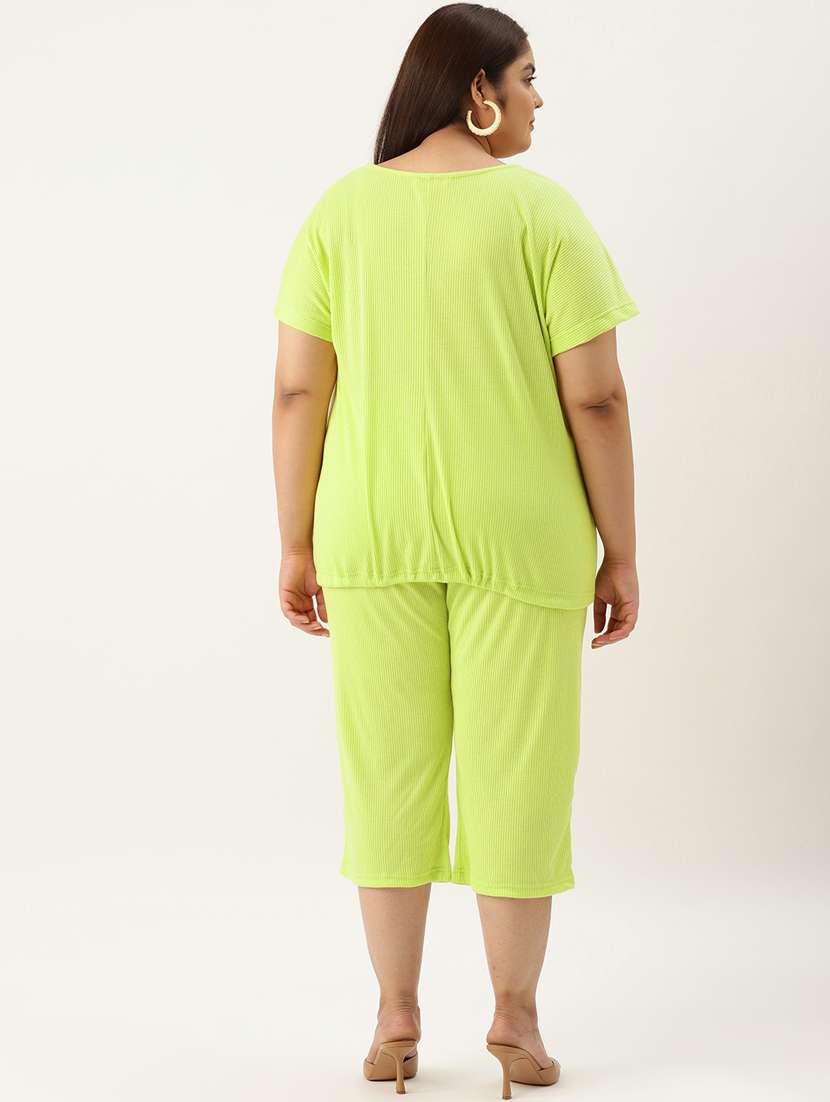green solid top and culottes co-ord set  - 20122083 -  Standard Image - 3
