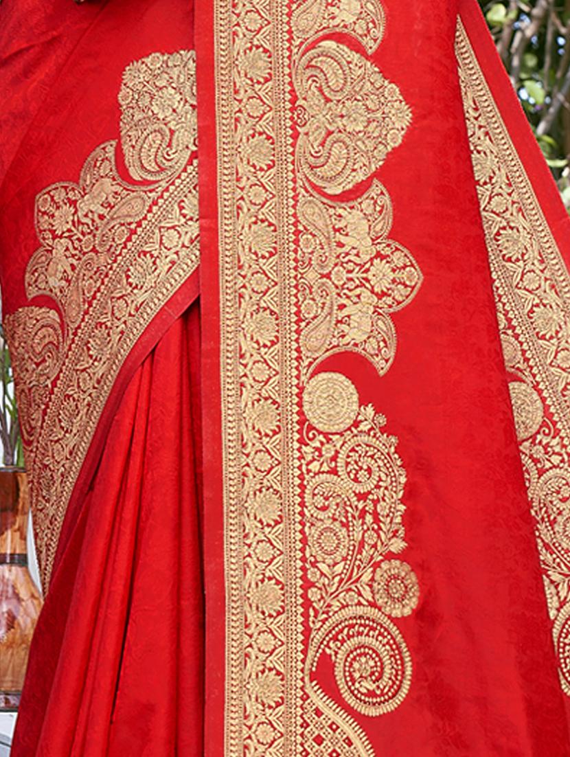 women's self design red colored saree with blouse - 20122123 - Standard Image - 3