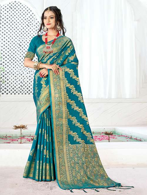 women's self design turquoise colored saree with blouse - 20122127 - Standard Image - 0
