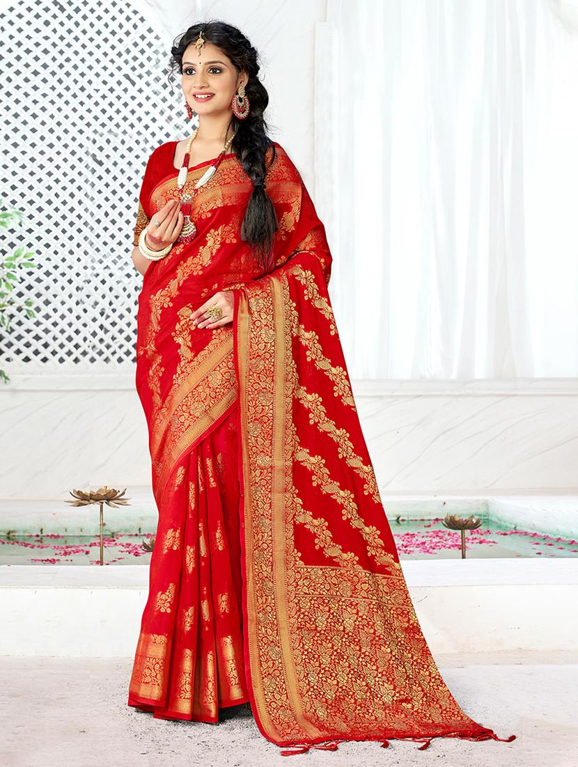women's self design red colored saree with blouse - 20122128 - Zoom Image - 0