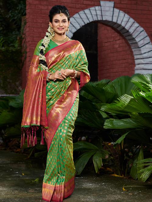women's self design green colored saree with blouse - 20122176 - Standard Image - 0