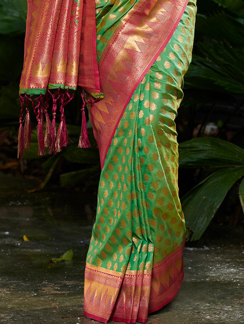 women's self design green colored saree with blouse - 20122176 - Standard Image - 3