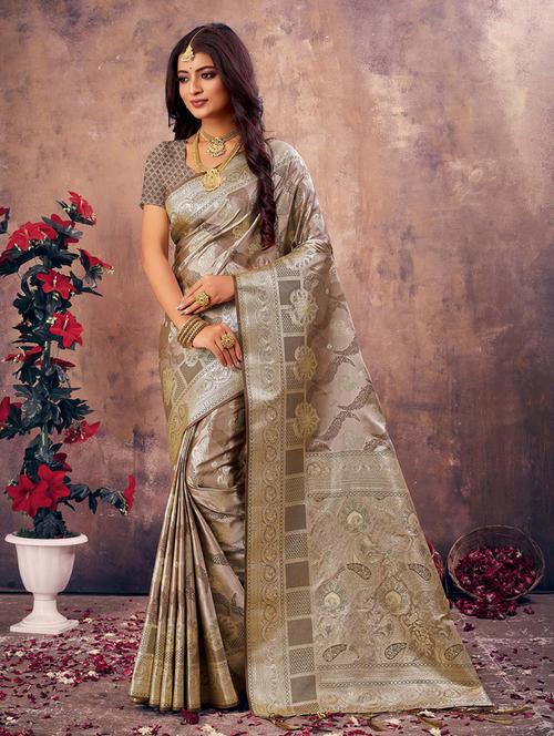 women's self design grey colored saree with blouse - 20122286 - Standard Image - 0