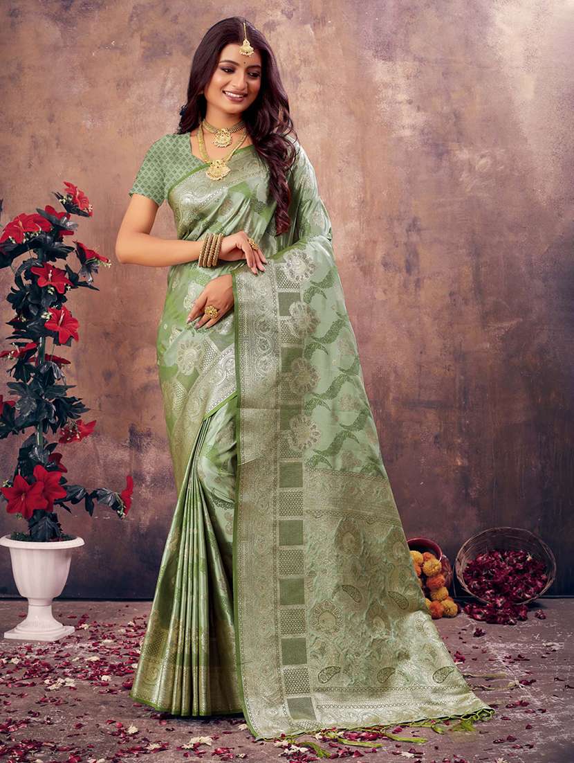 women's self design green colored saree with blouse - 20122290 -  Zoom Image - 0