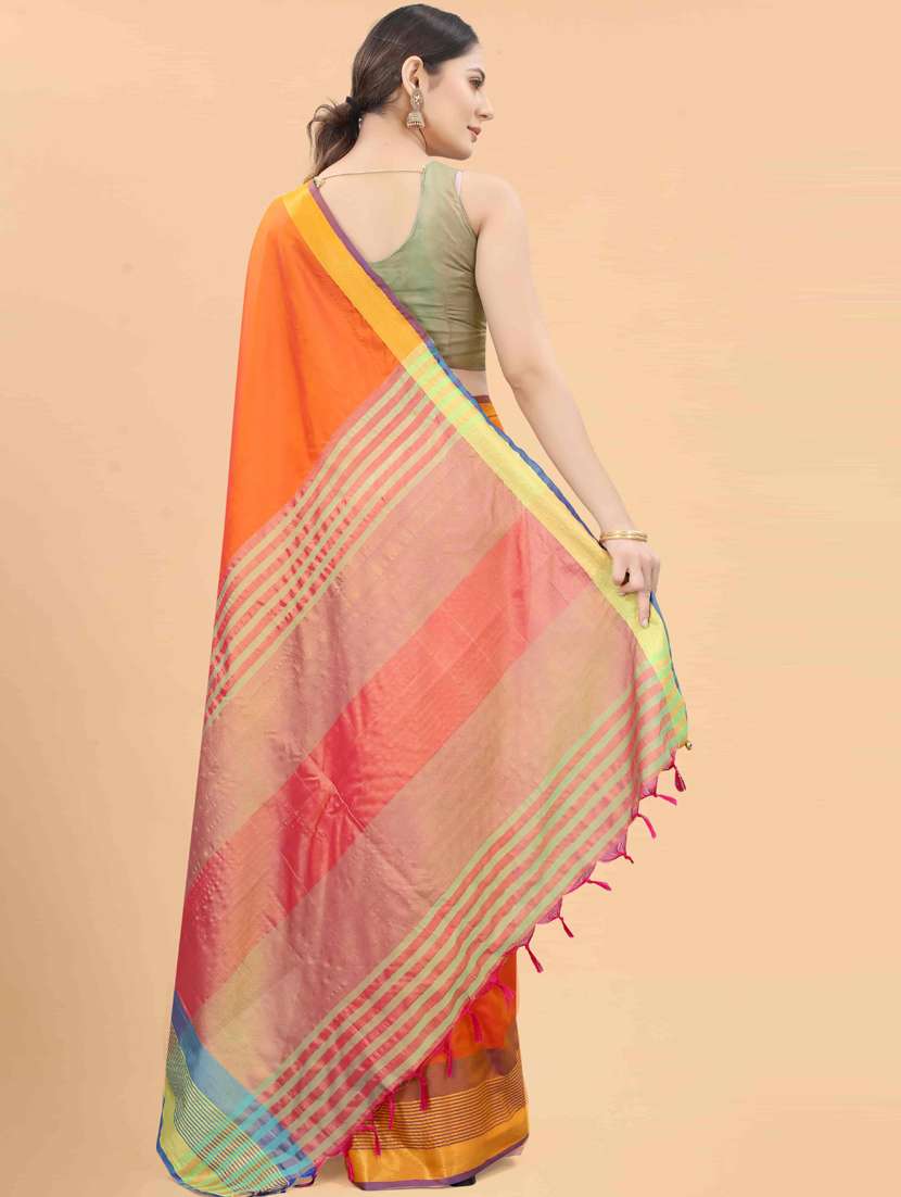 women's self design orange colored saree with blouse - 20122390 -  Standard Image - 3