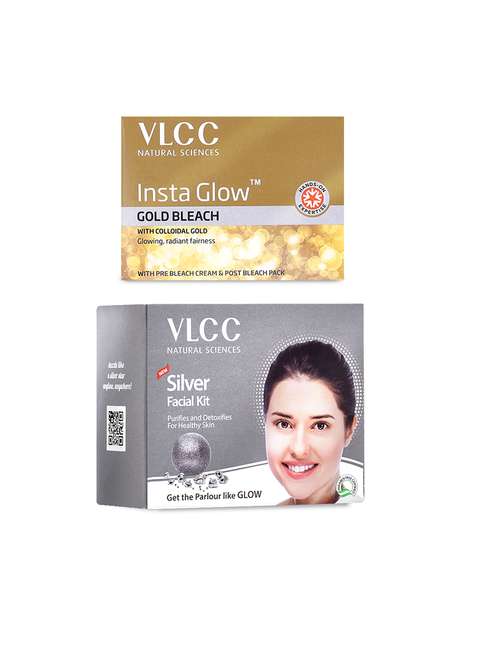 vlcc silver facial kit -60 g & insta glow gold bleach -30 g (pack of 2) - 20123936 -  Standard Image - 0