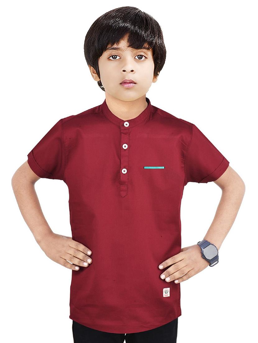boys mandarin neck solid short kurta - 20124296 - Zoom Image - 0