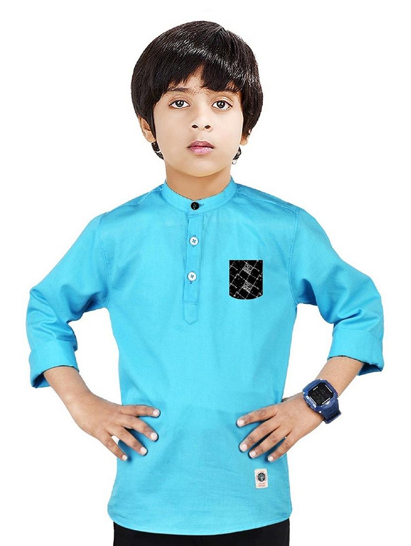 boys mandarin neck solid short kurta - 20124392 - Zoom Image - 0