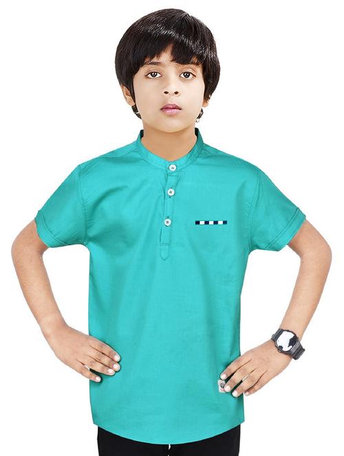 boys mandarin neck solid short kurta - 20124432 - Standard Image - 0