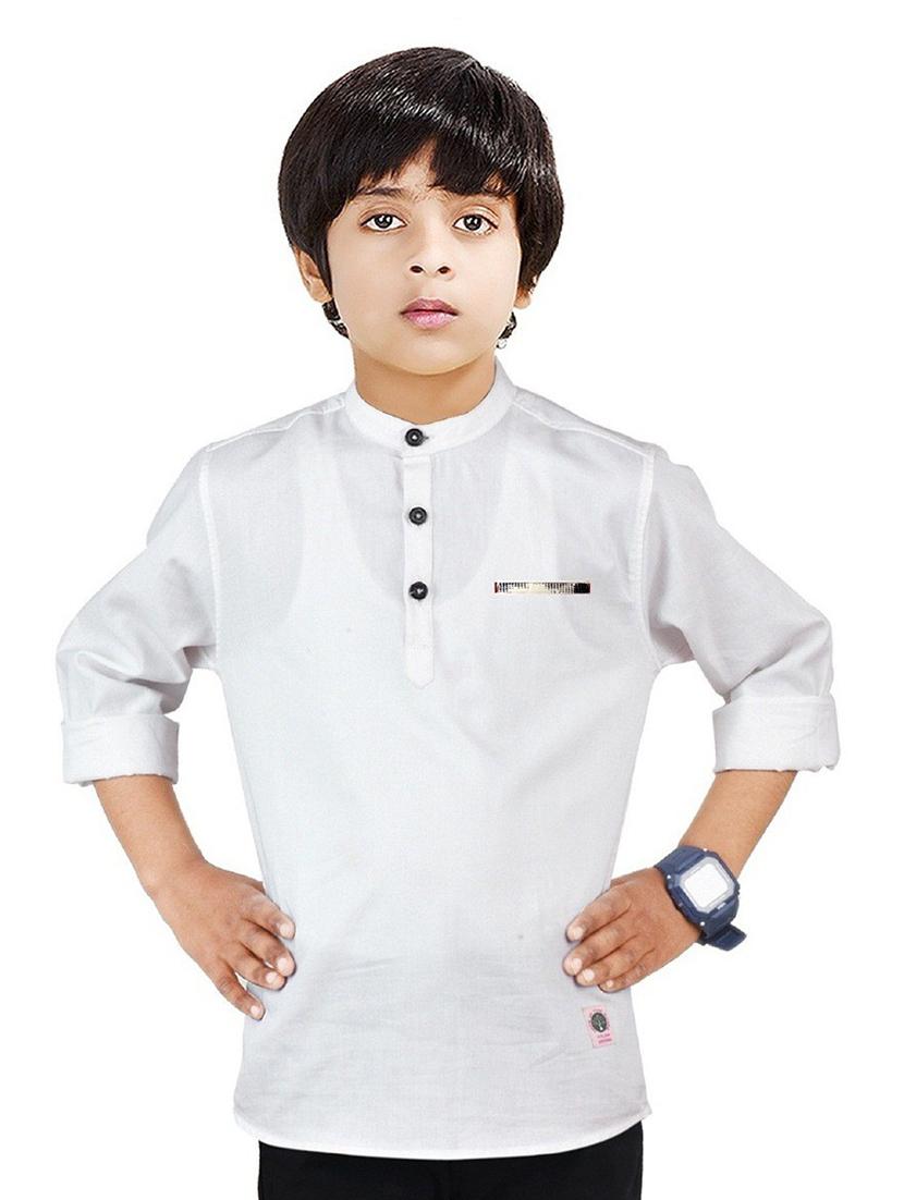 boys mandarin neck solid short kurta - 20124513 - Zoom Image - 0