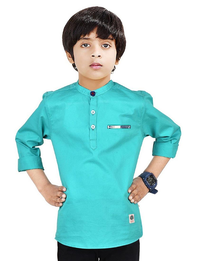 boys mandarin neck solid short kurta - 20124514 -  Zoom Image - 0