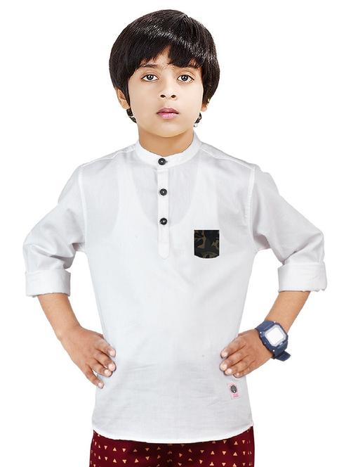 boys mandarin neck solid short kurta - 20124543 - Standard Image - 0