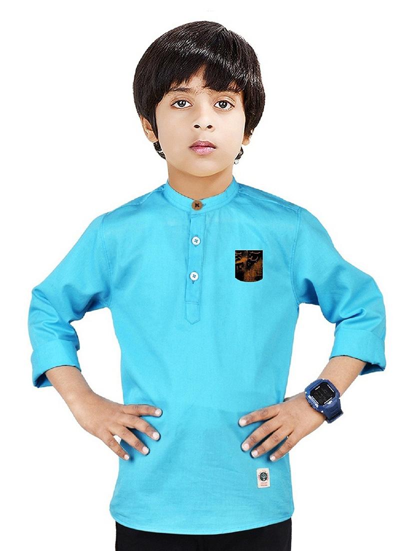 boys solid cotton short kurta - 20124664 -  Zoom Image - 0