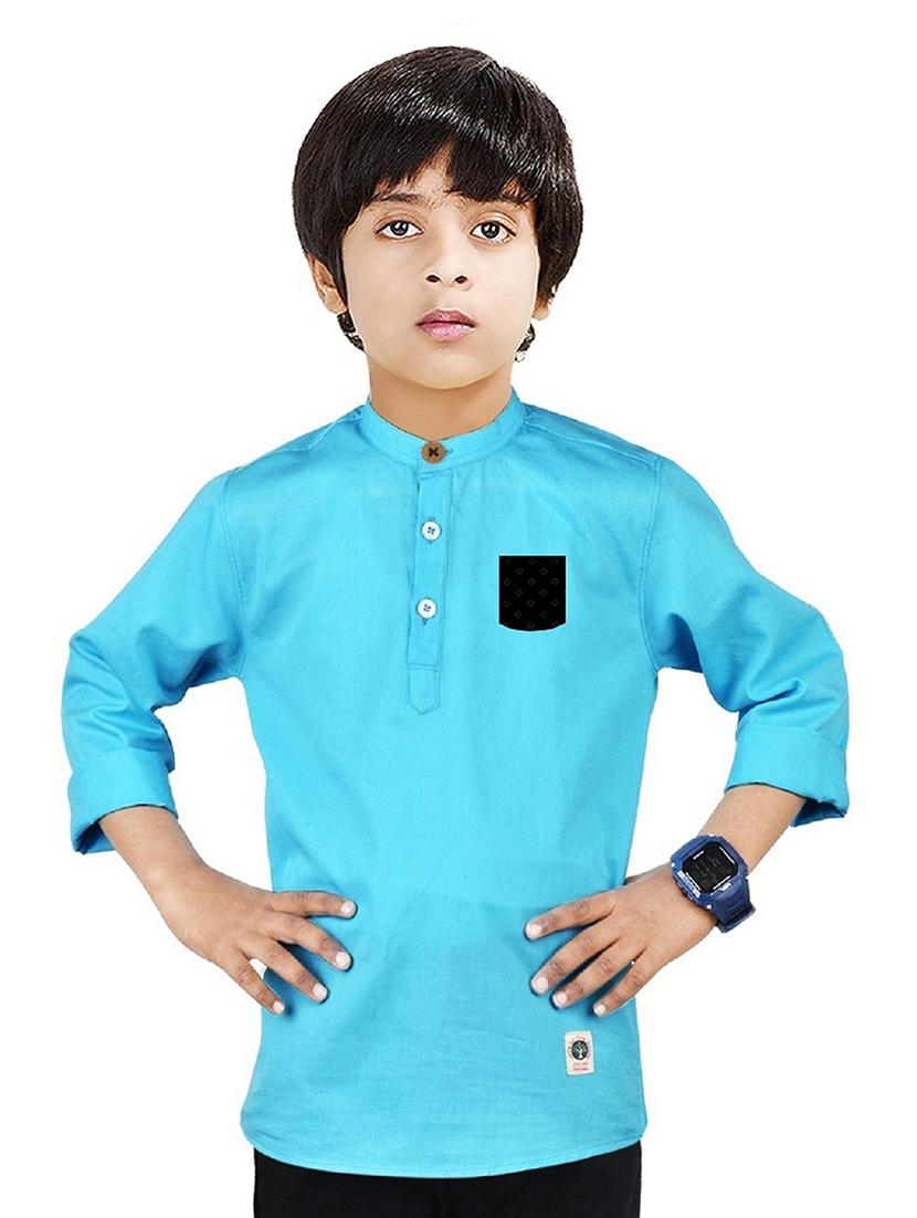 boys solid cotton short kurta - 20124668 -  Zoom Image - 0
