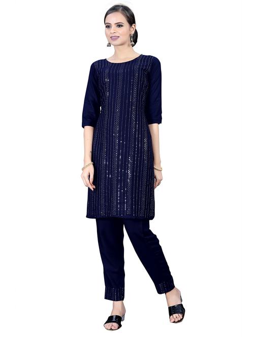 blue rayon kurta pant  set - 20125008 -  Standard Image - 0