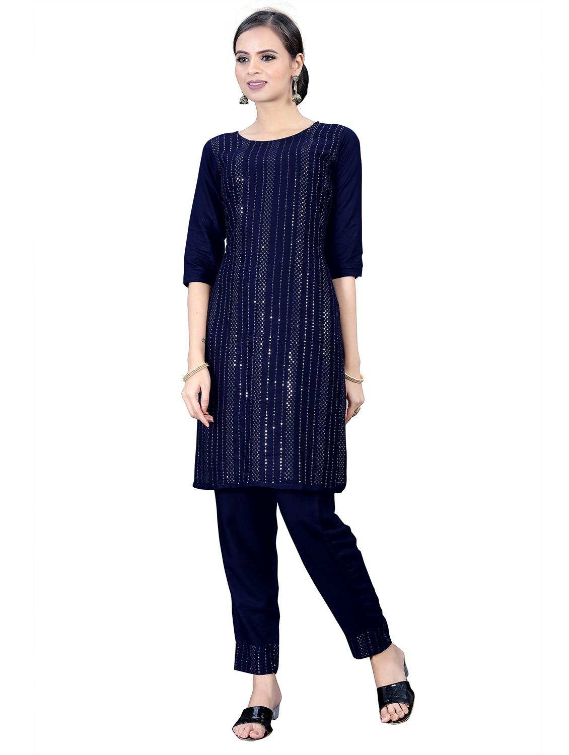 blue rayon kurta pant  set - 20125008 -  Zoom Image - 0